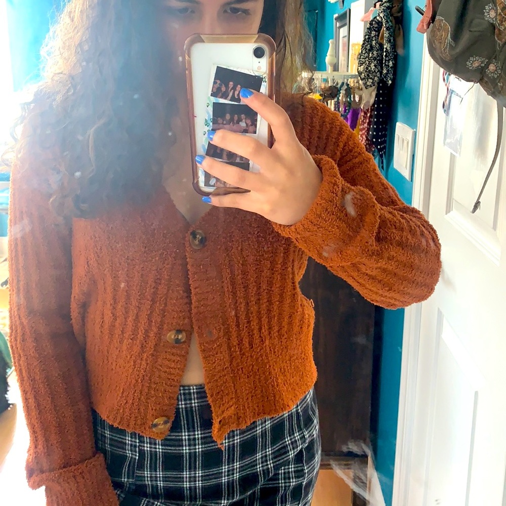Button down orange cardigan